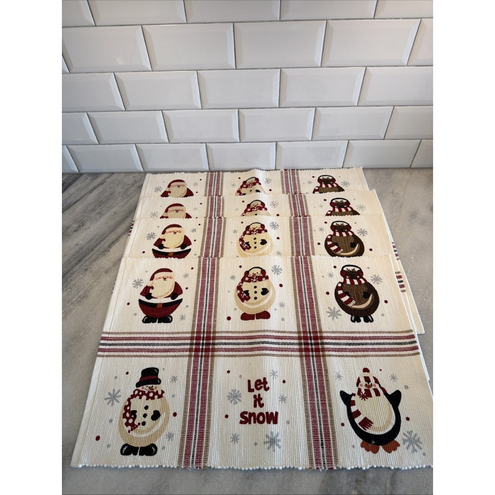 Set Of 4 Woven Let It Snow Christmas Holiday Placemats 2 Sided NEW ES002